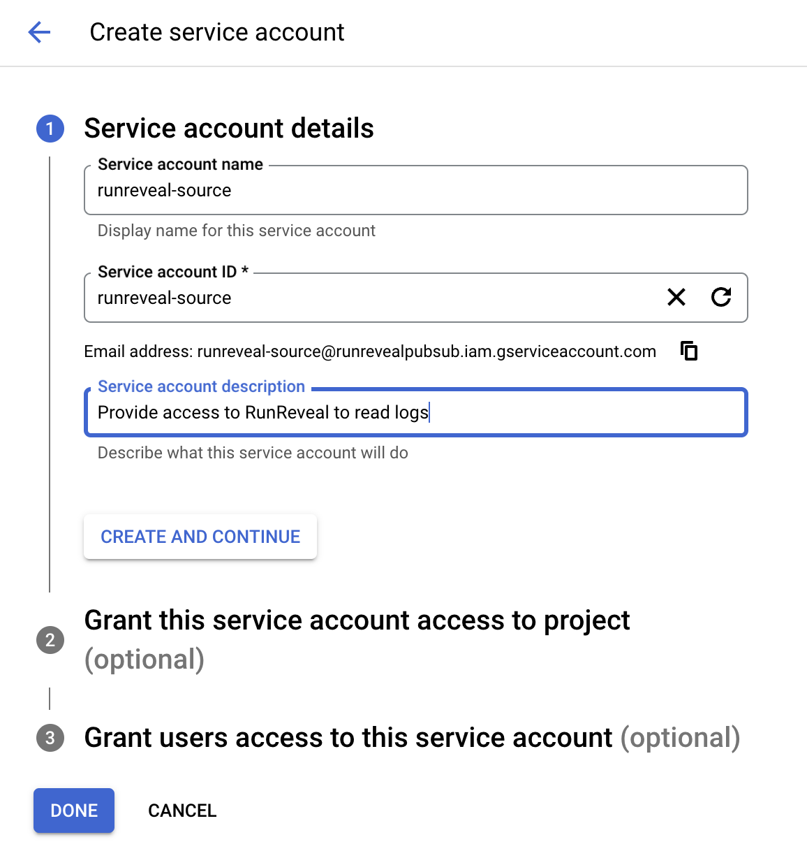 gcp service account creation